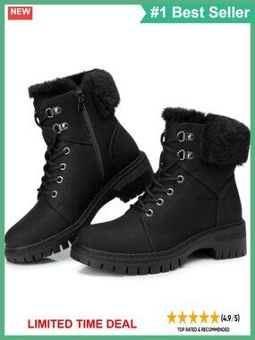 TEMOFON Ankle Boots for Women Winter Comfortable Lace-up Combat Boot Warm